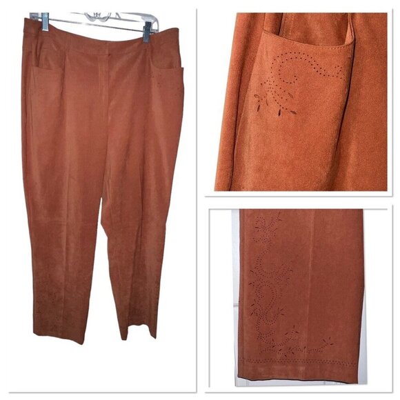 TALBOTS STRETCH BURNT ORANGE TROUSER PERFORATED‎ CUT OUT DESIGN PANTS WOMEN 16 - Picture 1 of 12